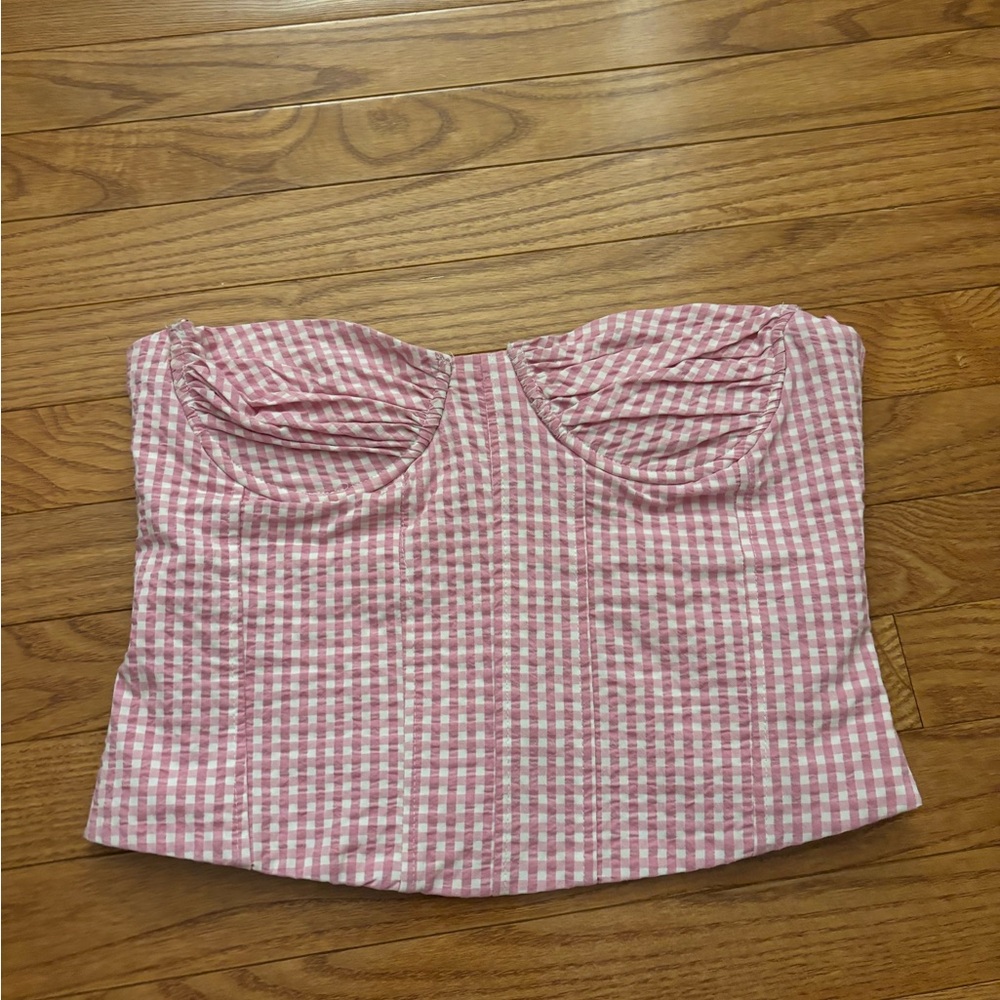 Zara Pink and White Gingham Crop Top